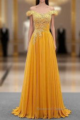 A-Line Wedding Guest Dresses Floral Dress Semi Formal Prom Sweep / Brush Train Sleeveless Off Shoulder Chiffon With Appliques